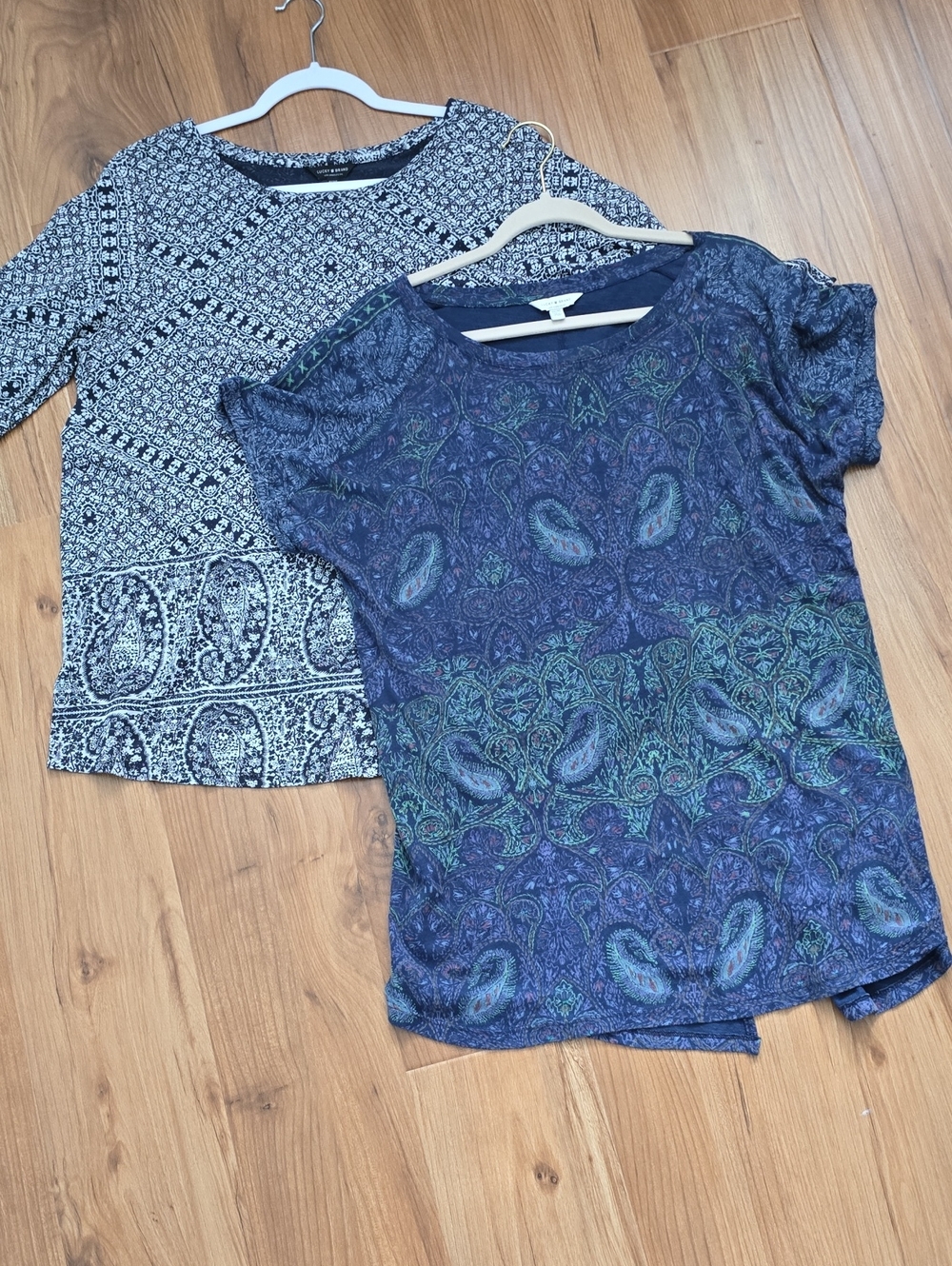 Lucky Brand Navy and White Printed Long-Sleeve Tunic and Blue Short Sleeve Shirt
